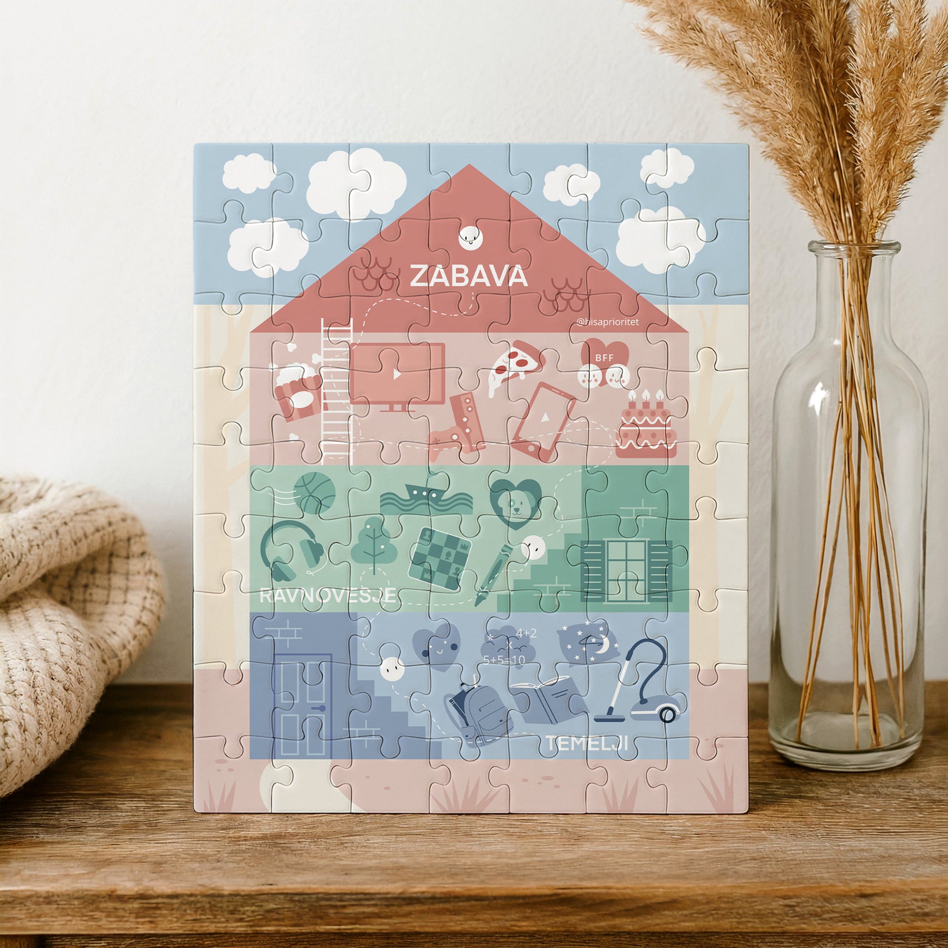 "Hiša Prioritet" - Sestavljanka (88 kosov) - aktivno grajenje hiše še dodatno utrdi razumevanje.